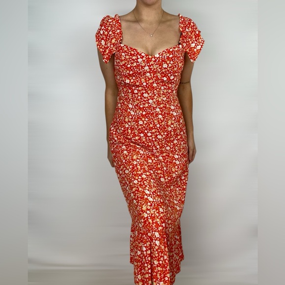 Lulus Dresses & Skirts - LULUS Sweetheart Neckline Floral Ruffle Puff Sleeve Maxi Dress Smocked Summer